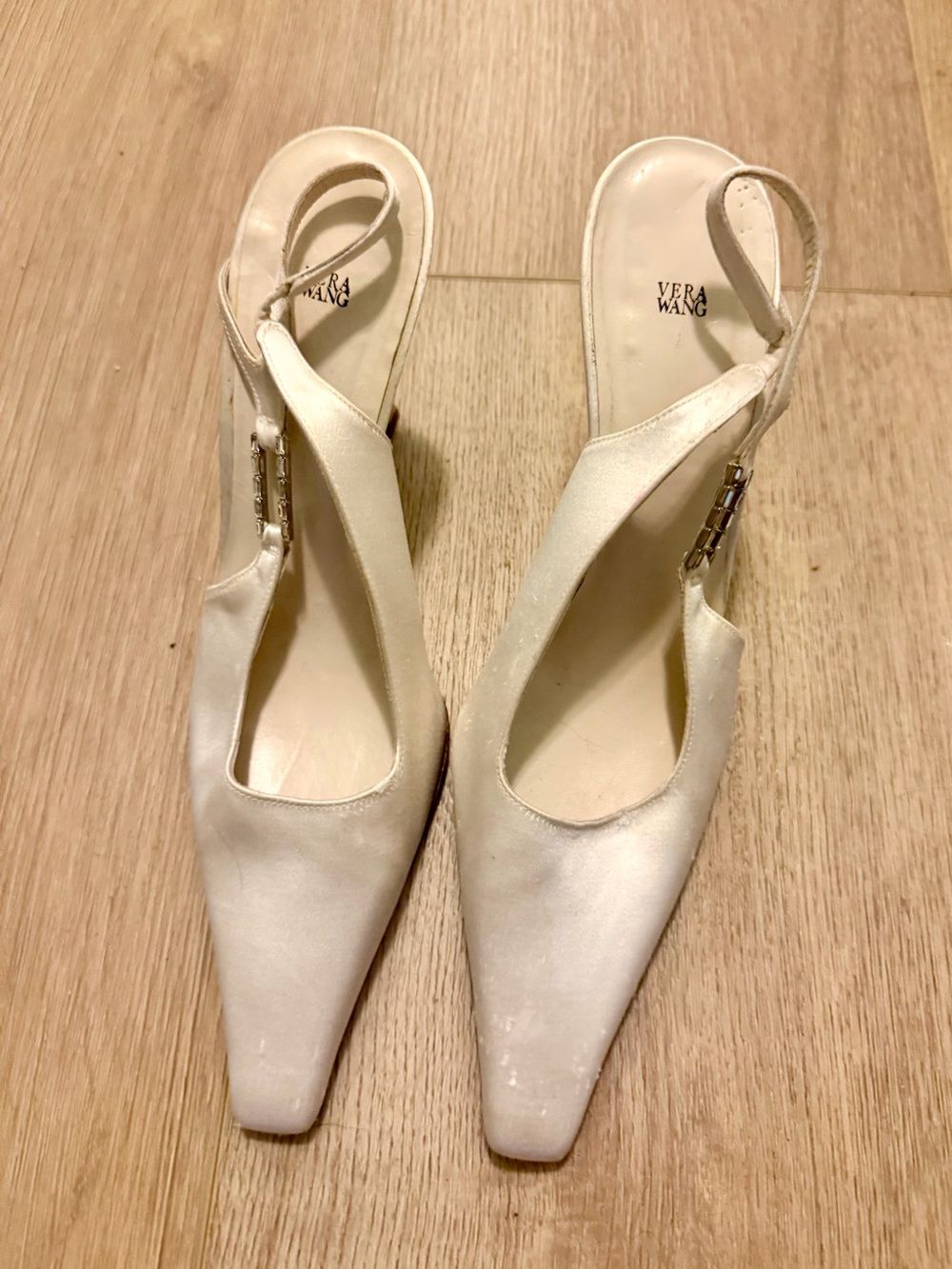 Vera Wang Satin Pointed Slingback Heels